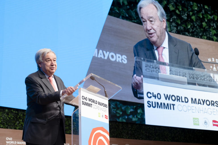 UN Secretary General António Guterres speaking at the C40 World Mayors Summit 2019
