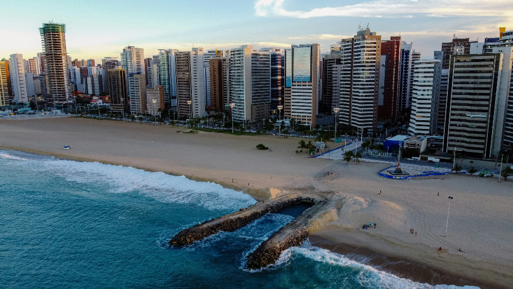 The coast and cityscape of Fortaleza in Brazil